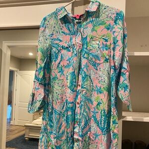 Lily Pulitzer Button Down Tropical Dress or Swim Cover Up, Size XS